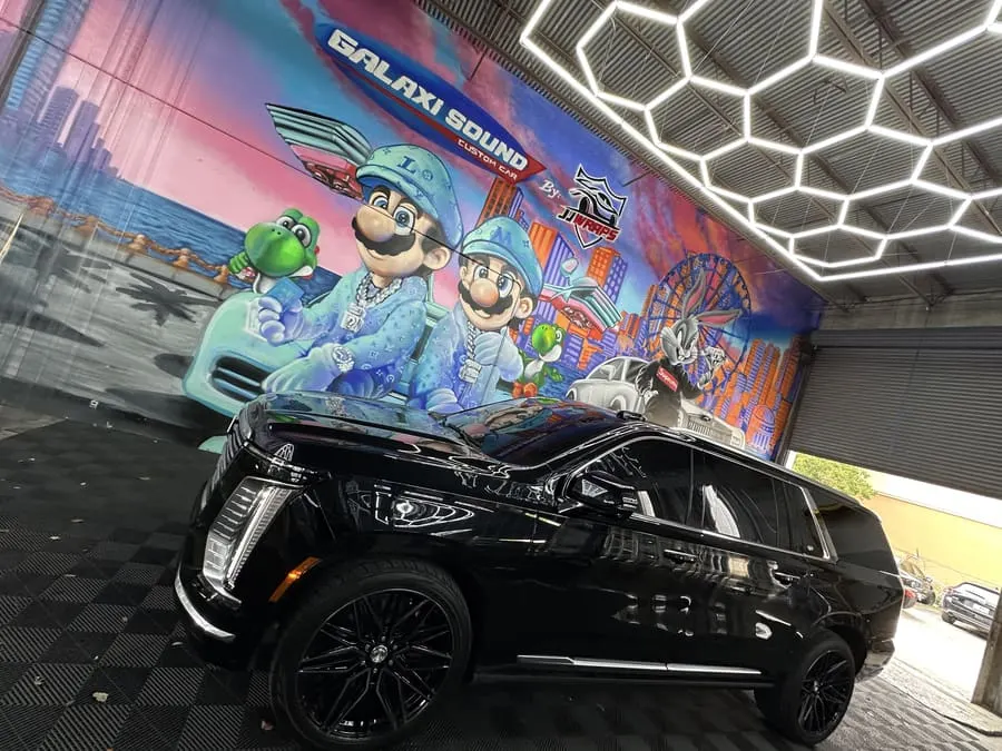 Black Cadillac Escalade window tint Miami