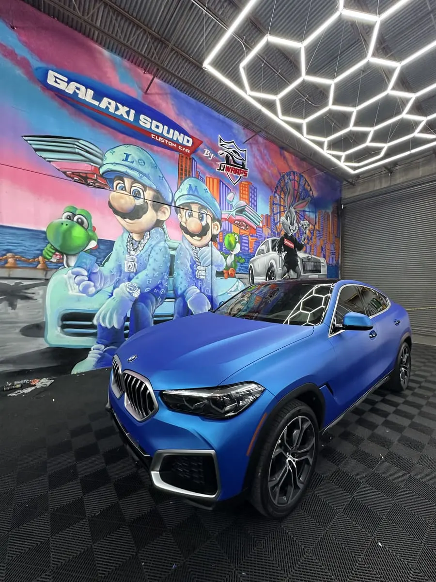 BMW X6 matte blue full wrap Miami — Galaxy Sound